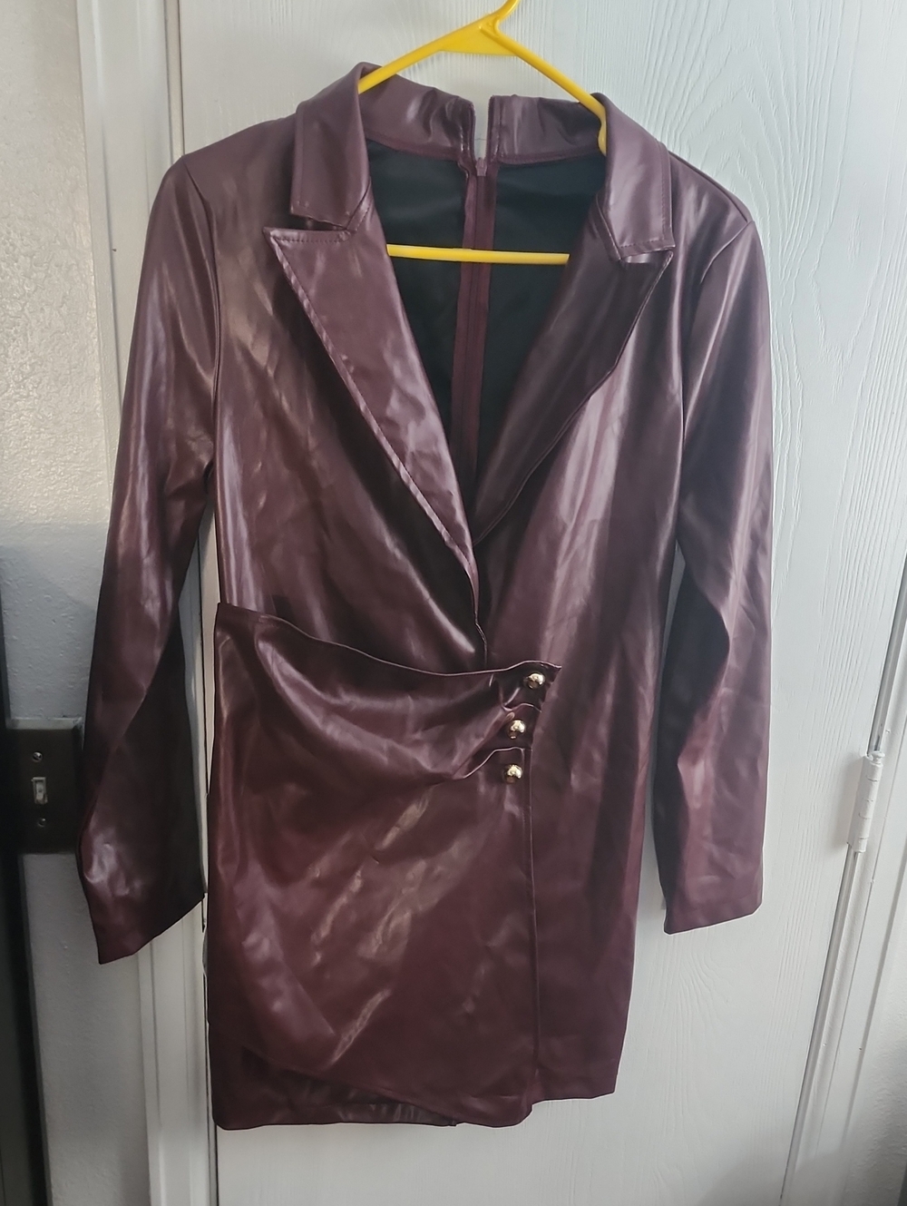 SHEIN Burgundy Faux Leather Blazer Dress